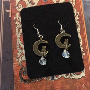 Cat/ moon dangle earrings